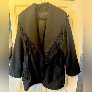 Fringed Black Women's Coat